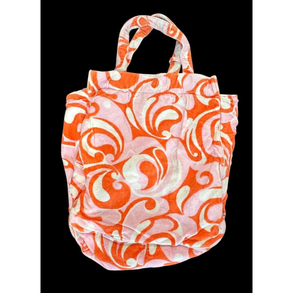 Victoria’s Secret PINK Terry Cloth Tote Bag Orange Pink Beach Gym Travel